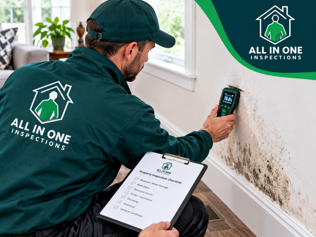 Inspector checking for mold and moisture during a home inspection in New Jersey