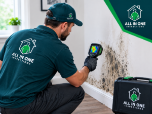 Inspector examining mold growth during a black mold inspection in Shrewsbury, NJ